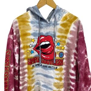 Simply Southern Tie Dye Hoodie Lips Graphic Pullover Sweatshirt Womens L NWT
